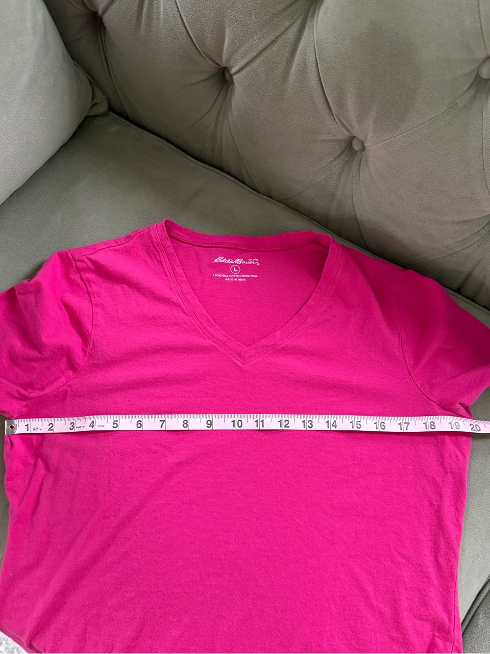 Eddie Bauer Women’s V-Neck Short Sleeve Pima Cotton Tee - Pink, Large - Picture 5 of 5